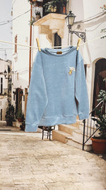 Sweater Blue Velvet with Embroidery