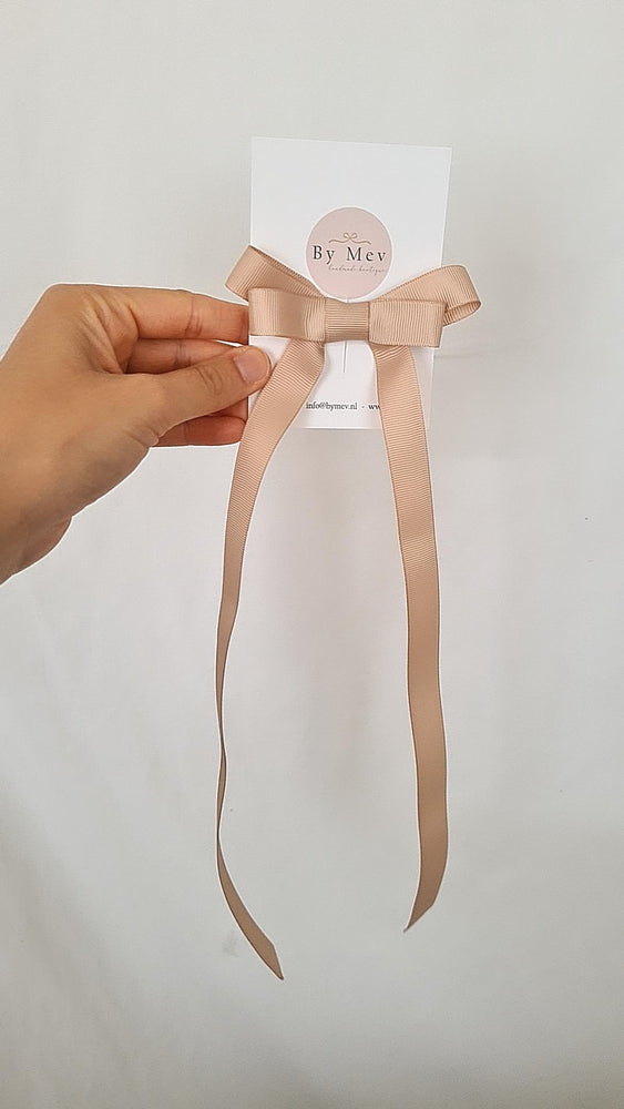 Satin Long Tail Bow - Beige