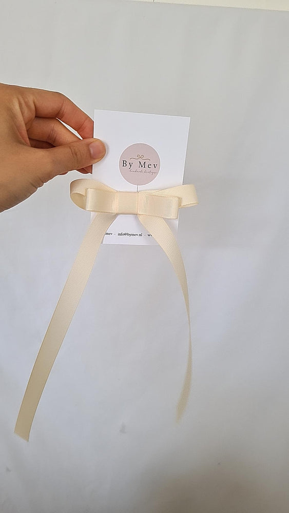 Satin Long Tail Bow - Light Beige