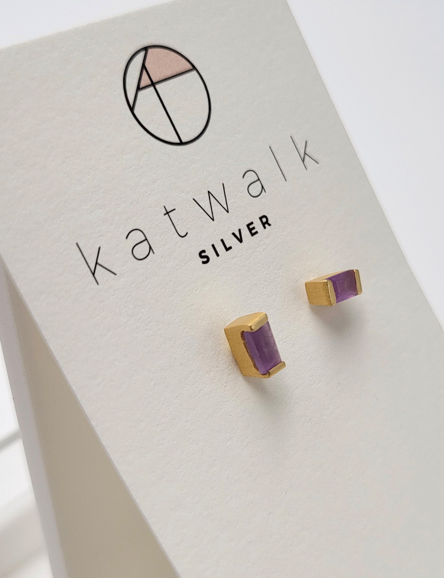 Earrings Square with stone gold 1st lavender jade - MintMouse (Unicorner Concept Store)