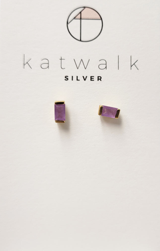 Earrings Square with stone gold 1st lavender jade