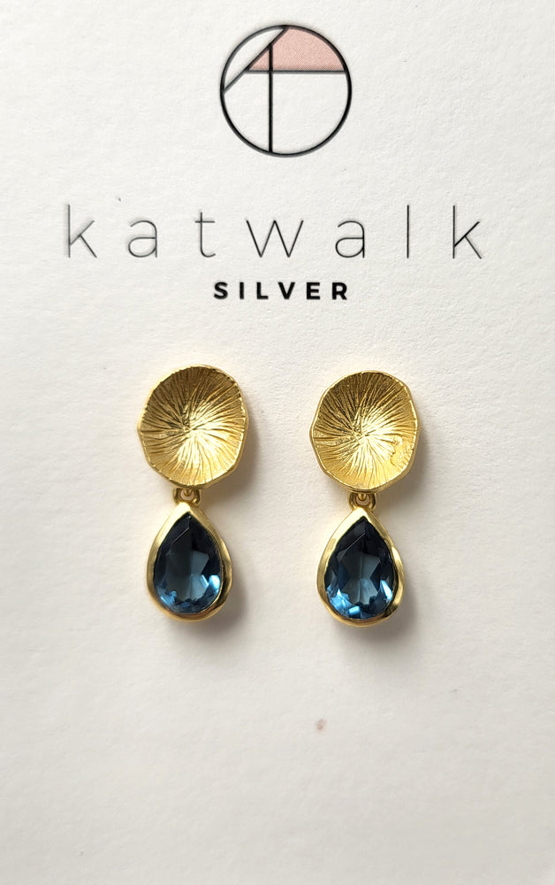 Earrings Round with stone gold 1st Iolite Hydro
