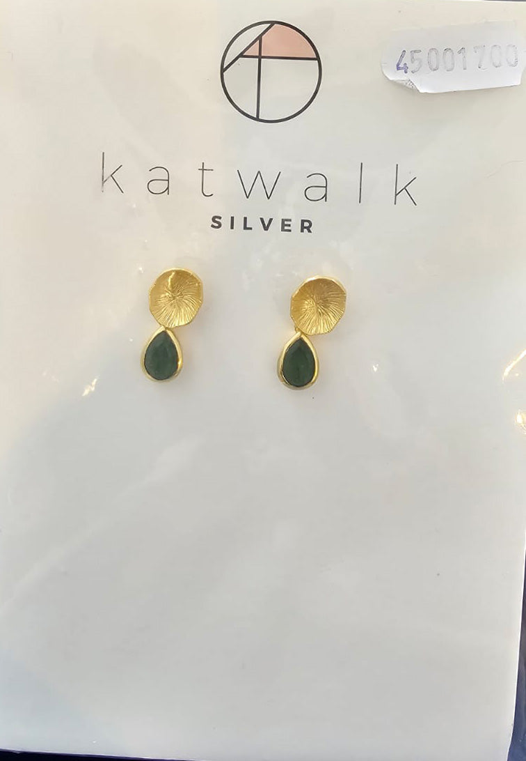 Earrings Round with stone gold 1st Green aventurin - MintMouse (Unicorner Concept Store)