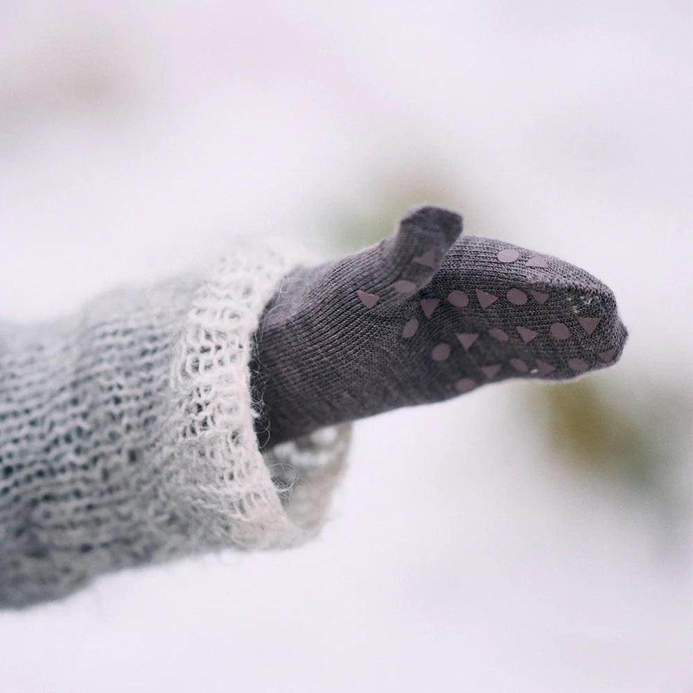 Mittens with non-slip grip for babies and toddlers-Merino Wool Brown Melange