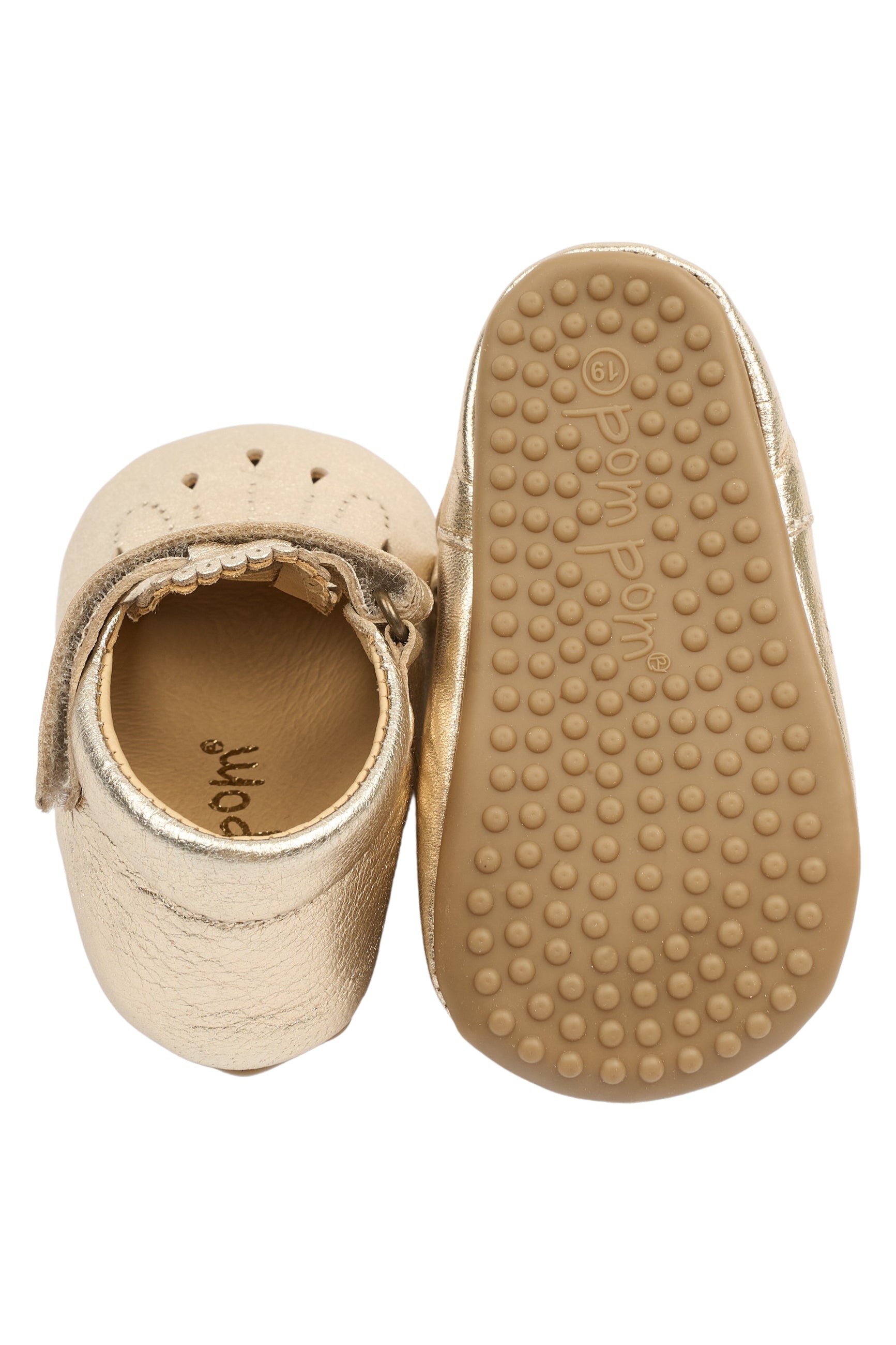 (PM1003) Pom Pom leather slippers - Ballerina T-Bar Dusty Gold