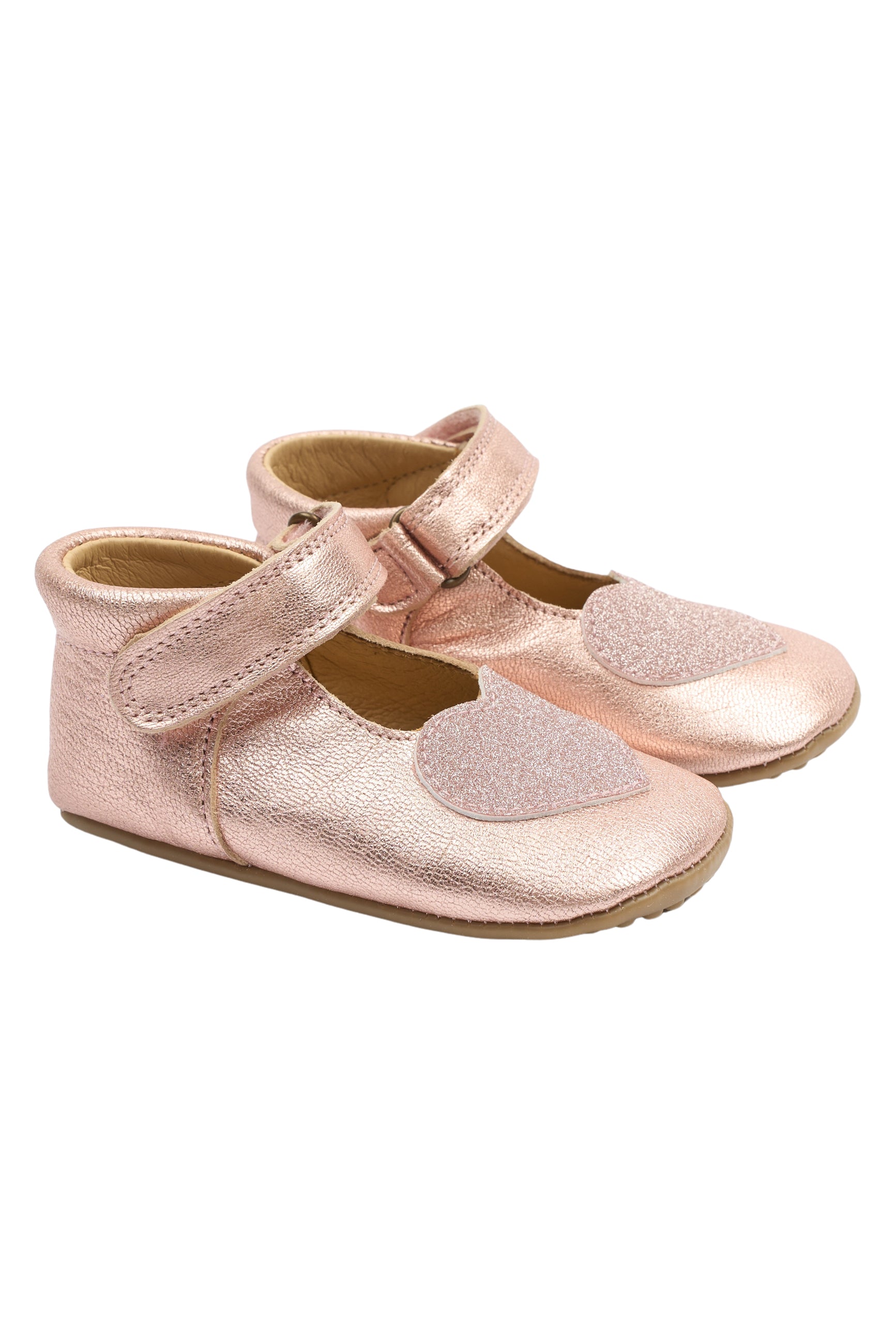 (PM1016) Pom Pom leather slippers - Ballerina Heart - Metallic Rose