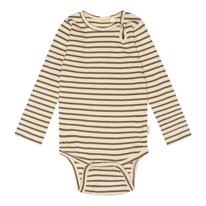 Body LS Modal Striped - Chocolate Brown / Dark Offwhite