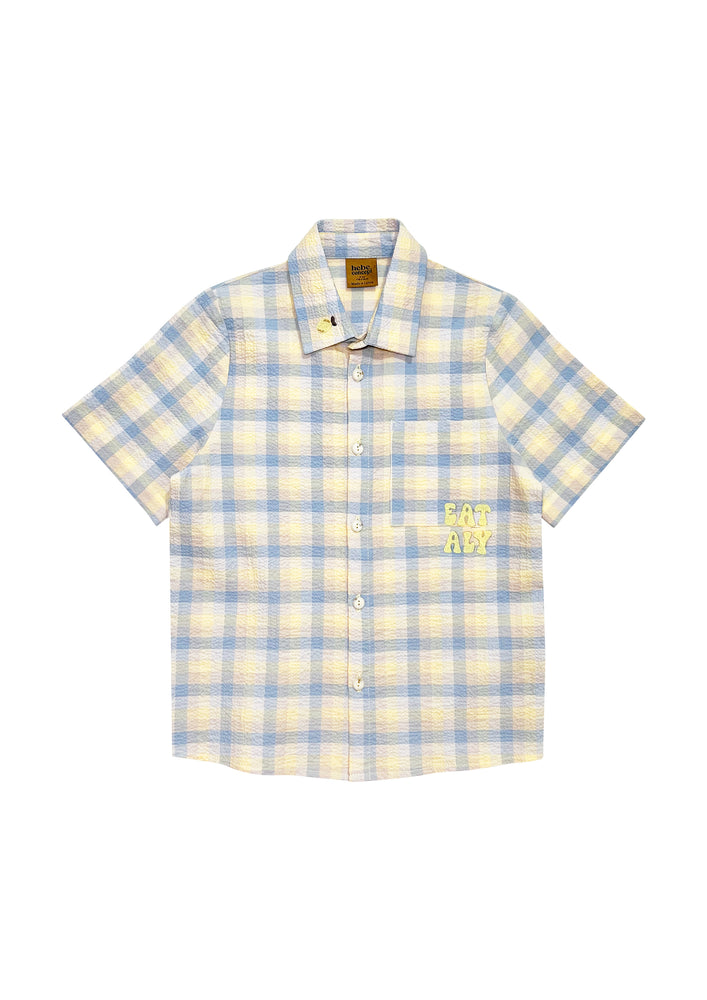 Shirt Blue and Yellow Checkers with Embroidery
