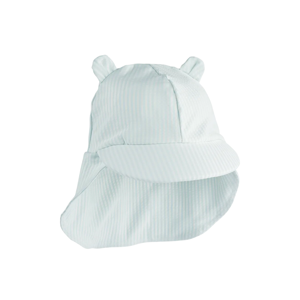 (LW17681) Senia Seersucker Sun Hat With Ears Stripe Pure Sky