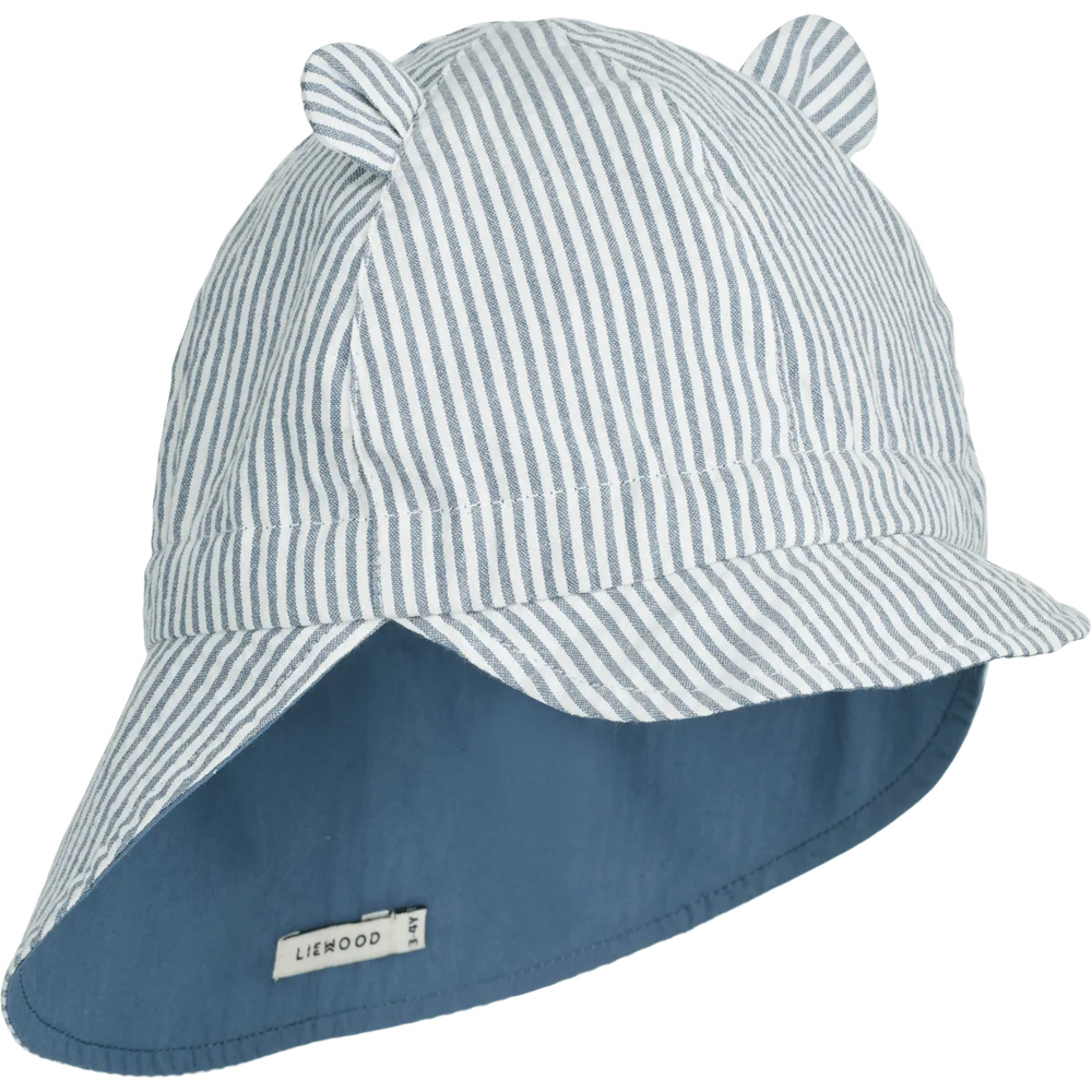 (LW17689) Gorm Reversible Seersucker Sun Hat - Blue wave/creme de la creme