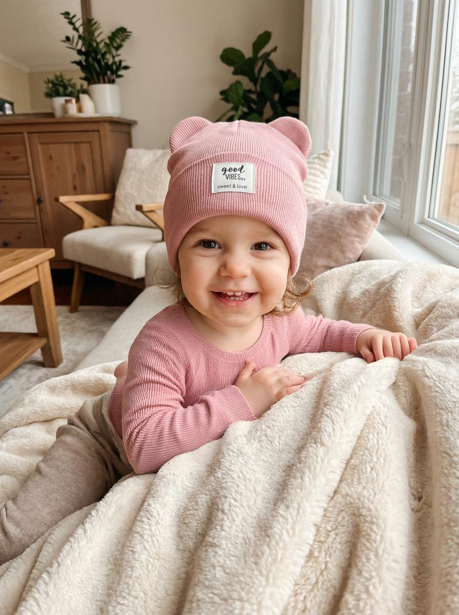 Winter bear beanie folded Ash Rose