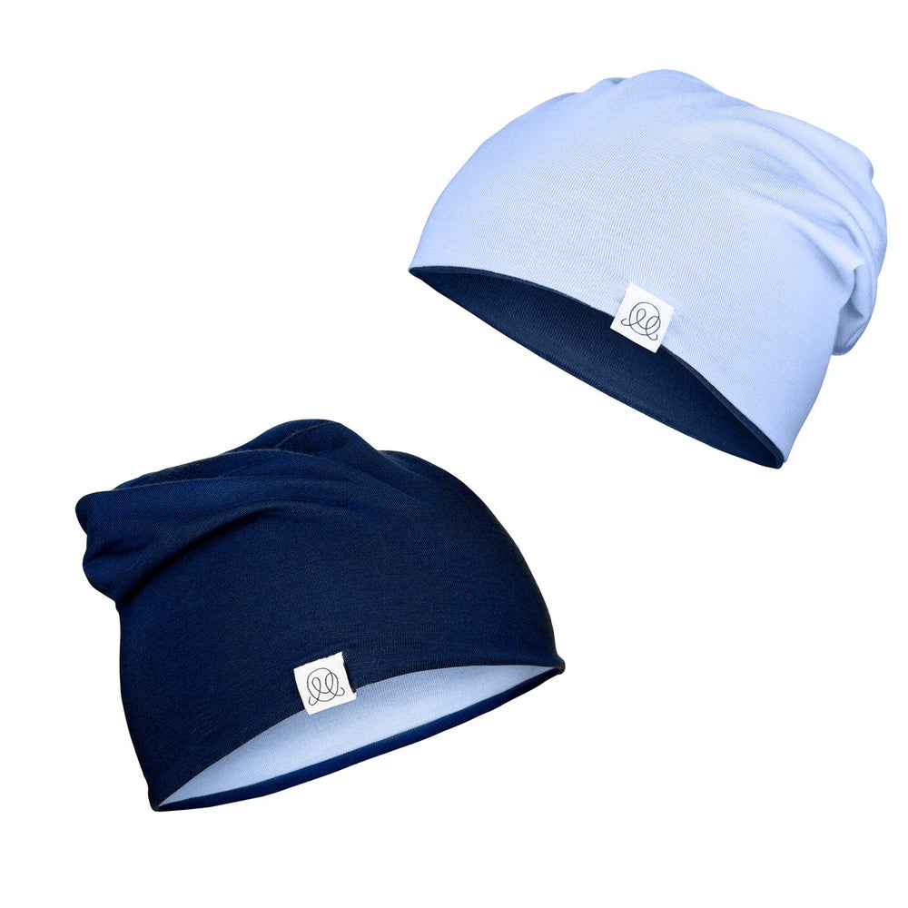 Bamboo Reversible Beanie - Navy - Light Blue