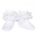 Ankle socks with ruched tulle strap WHITE - 200