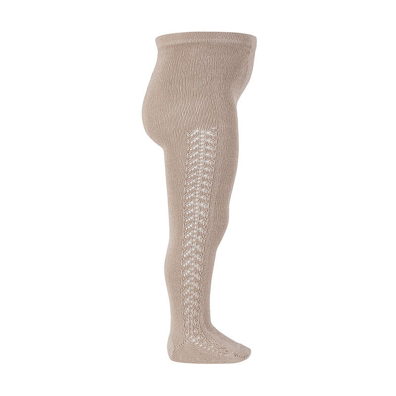 Side openwork warm tights - STONE