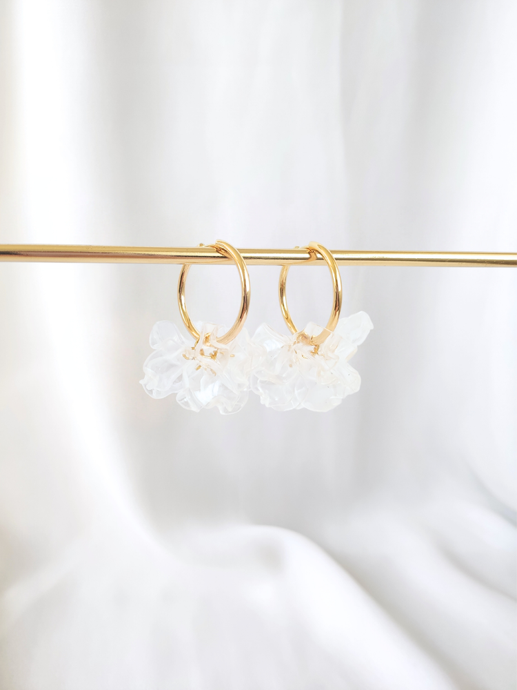 PEONY hoop earrings - Transparent: 30 mm hoop earrings + petals