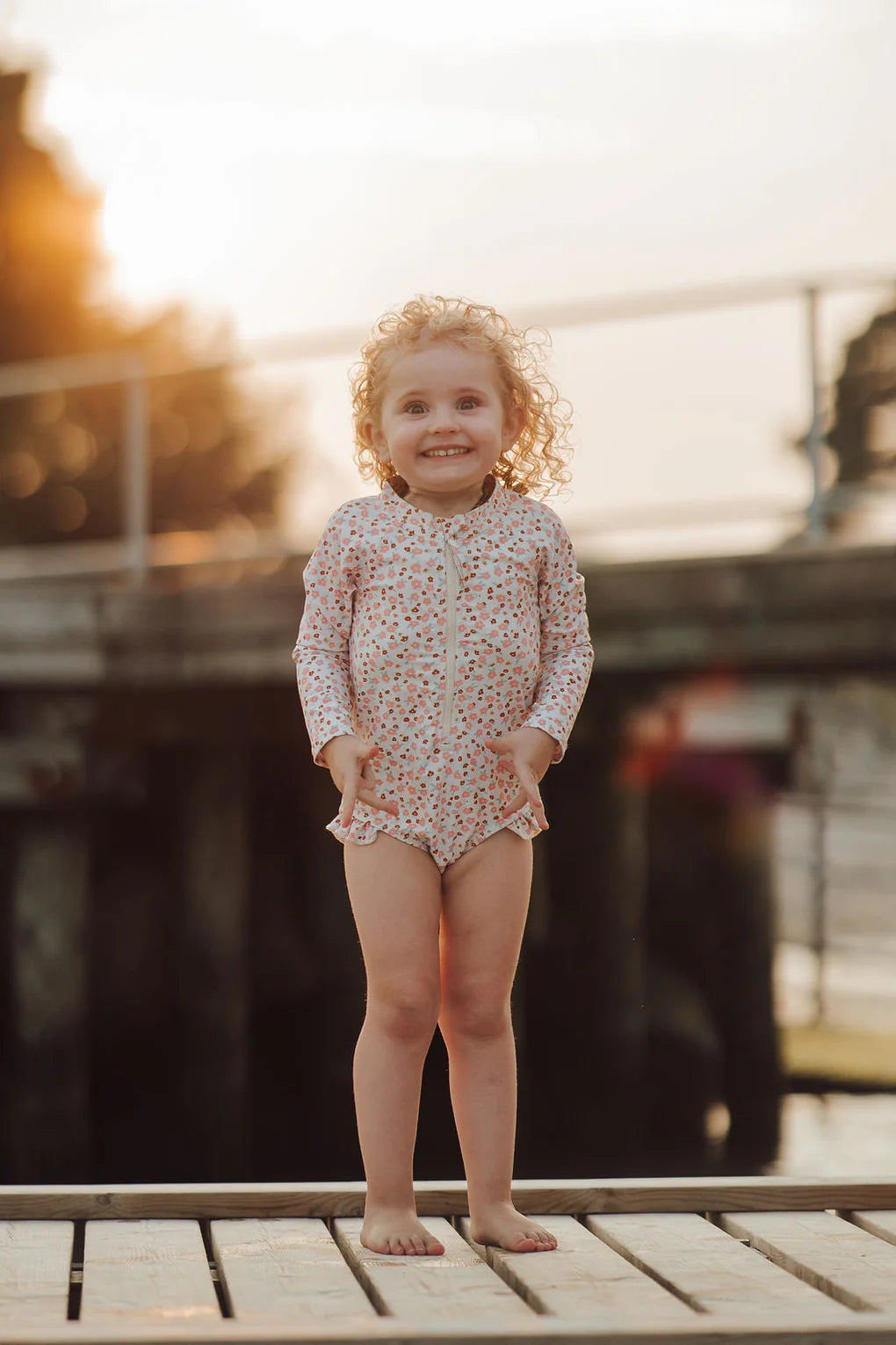 Long Sleeve Rashguard Ruffle Swimsuit | UPF + Recycled - Sunset Meadow - MintMouse (Unicorner Concept Store)