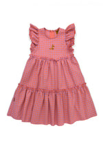 Dress cotton with pink check and embroidery