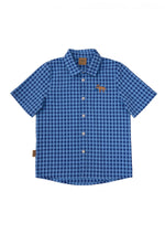 Shirt cotton with blue check and embroidery