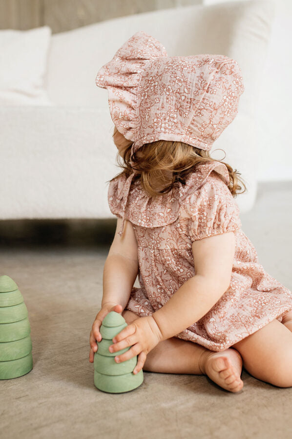 Pink with flower pattern muslin hat - Romantic