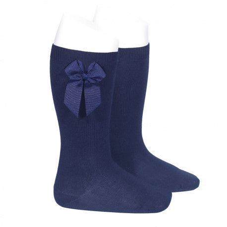 Knee high socks with grossgrain side bow NAVY BLUE