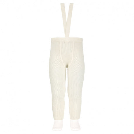 Merino wool-blend leggings w/elastic suspenders BEIGE
