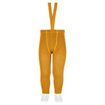 Tights with elastic suspenders Merino wool blend ribbed - Curry