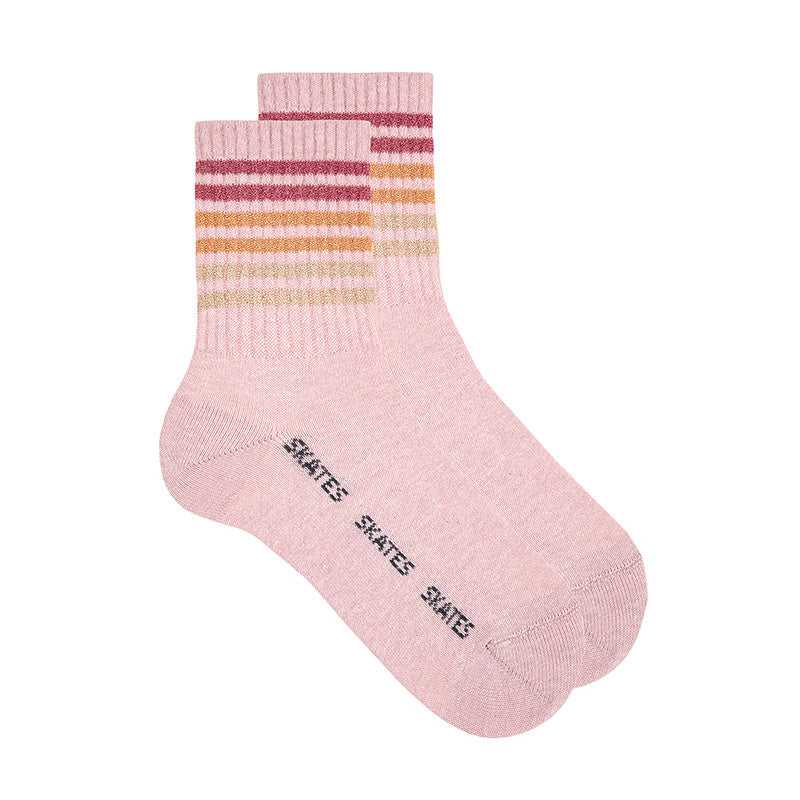 Recycled cotton tennis socks with bright stripes 2648  / 4 Rose 094