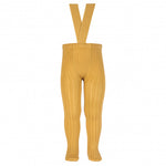 Rib tights with elastic suspenders MUSTARD