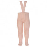 Rib tights with elastic suspenders OLD ROSE