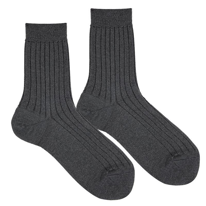 Extrafine merino wool rib short socks ANTHRACITE
