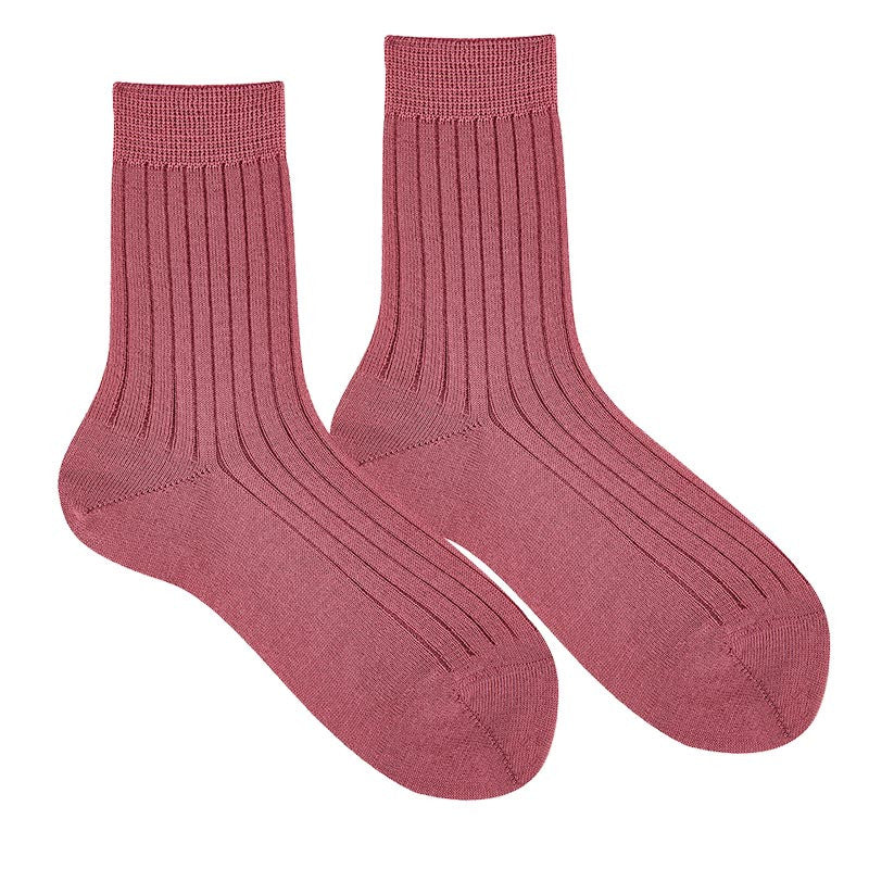 Extrafine merino wool rib short socks PLUM