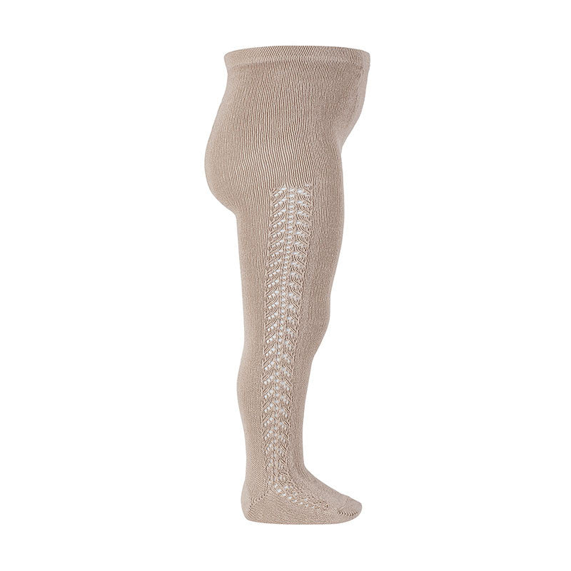 Warm cotton tights with side openwork STONE