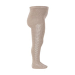 Warm cotton tights with side openwork STONE