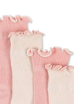 (KS103290) 2-Pack Rib Frill Socks - Rose/Off White