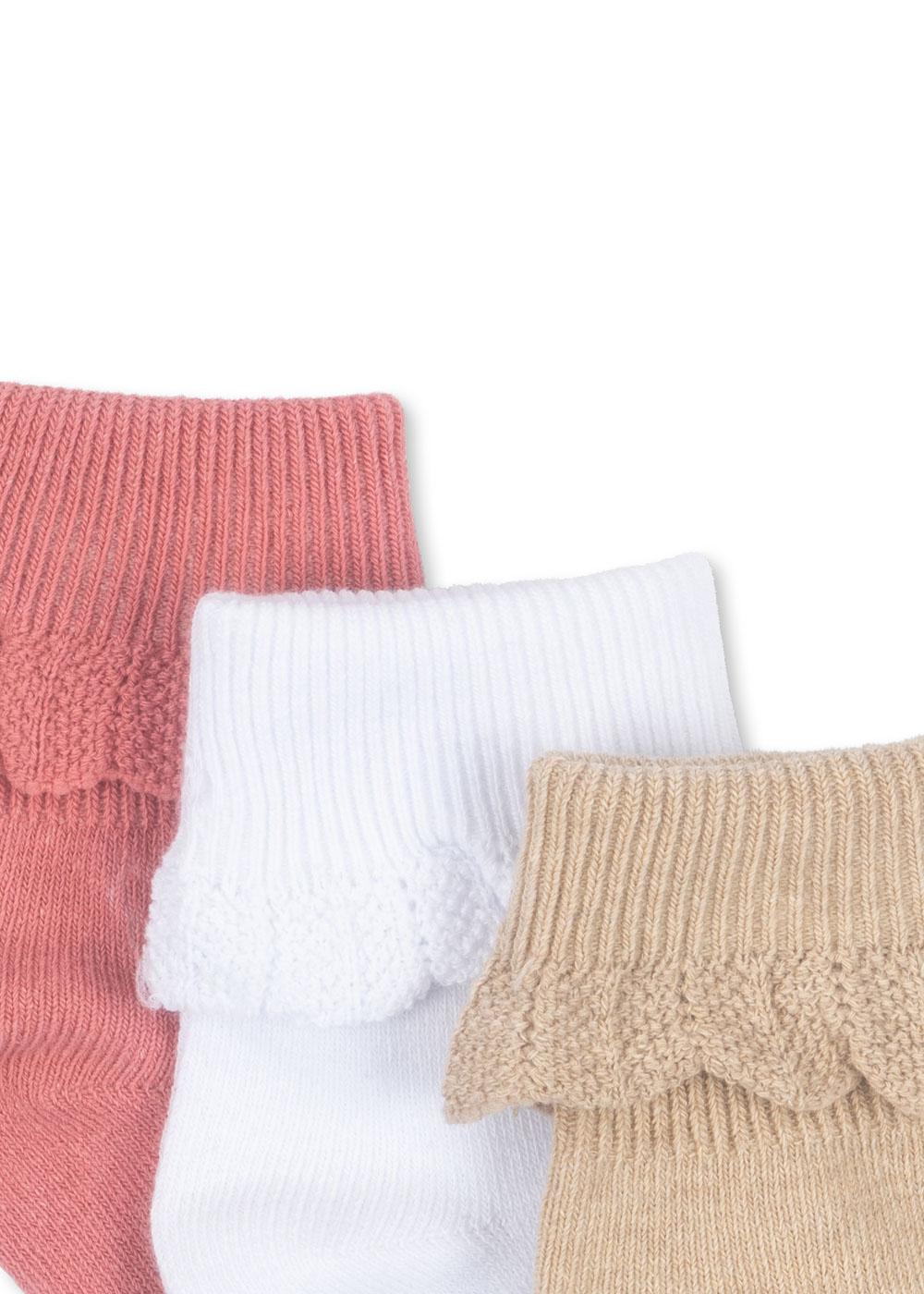 (KS103309) 3-Pack Rib Frill Socks - Sand/white/Rasperry - MintMouse (Unicorner Concept Store)