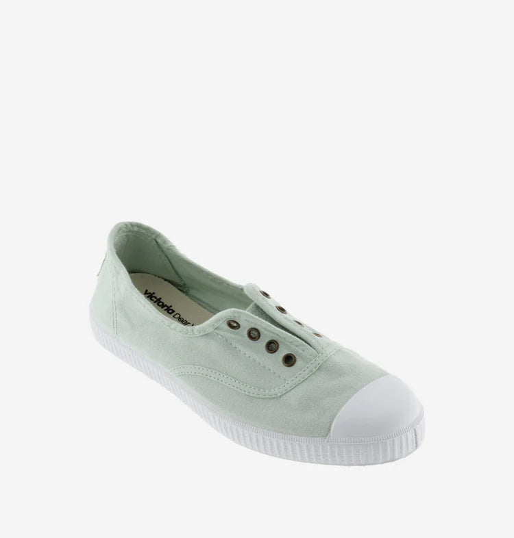(106623) Women's canvas trainers with elastic - Melon