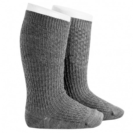 Merino wool-blend patterned knee socks LIGHT GREY