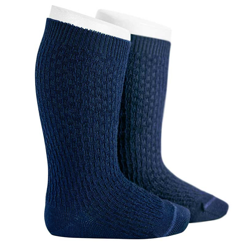 Knee-socks Merino Wool blend patterned - Blue Navy