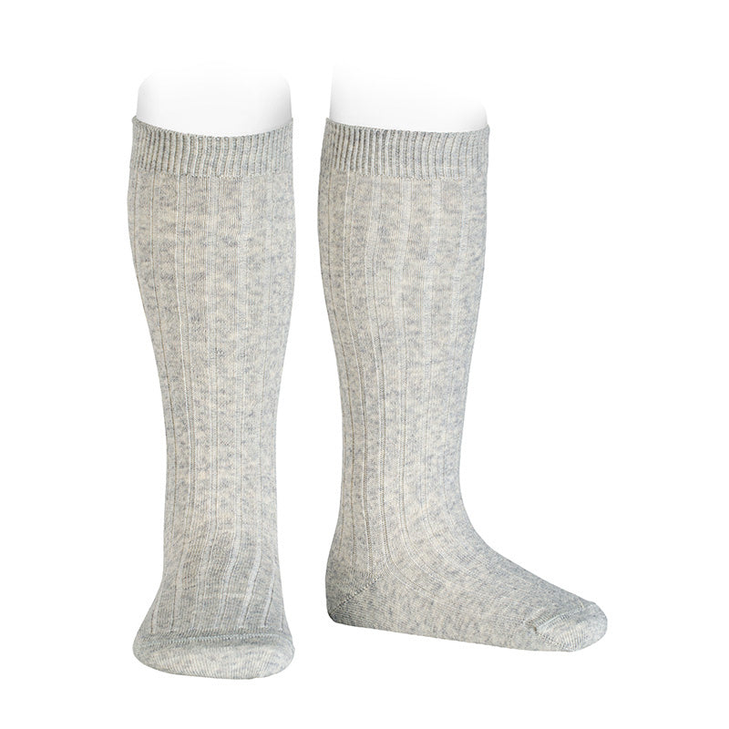 Knee socks Wool blend ribbed - Aluminium