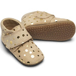 (1010) Leather slippers - Beige gold dot