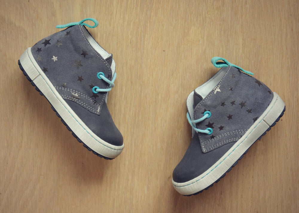 (2150-101) Emel Grey Blue Lace Up Trainers with stars - MintMouse (Unicorner Concept Store)
