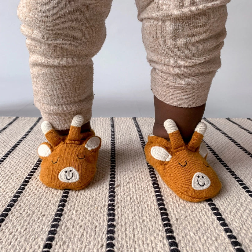 Cotton Knit Baby Booties - Giraffe