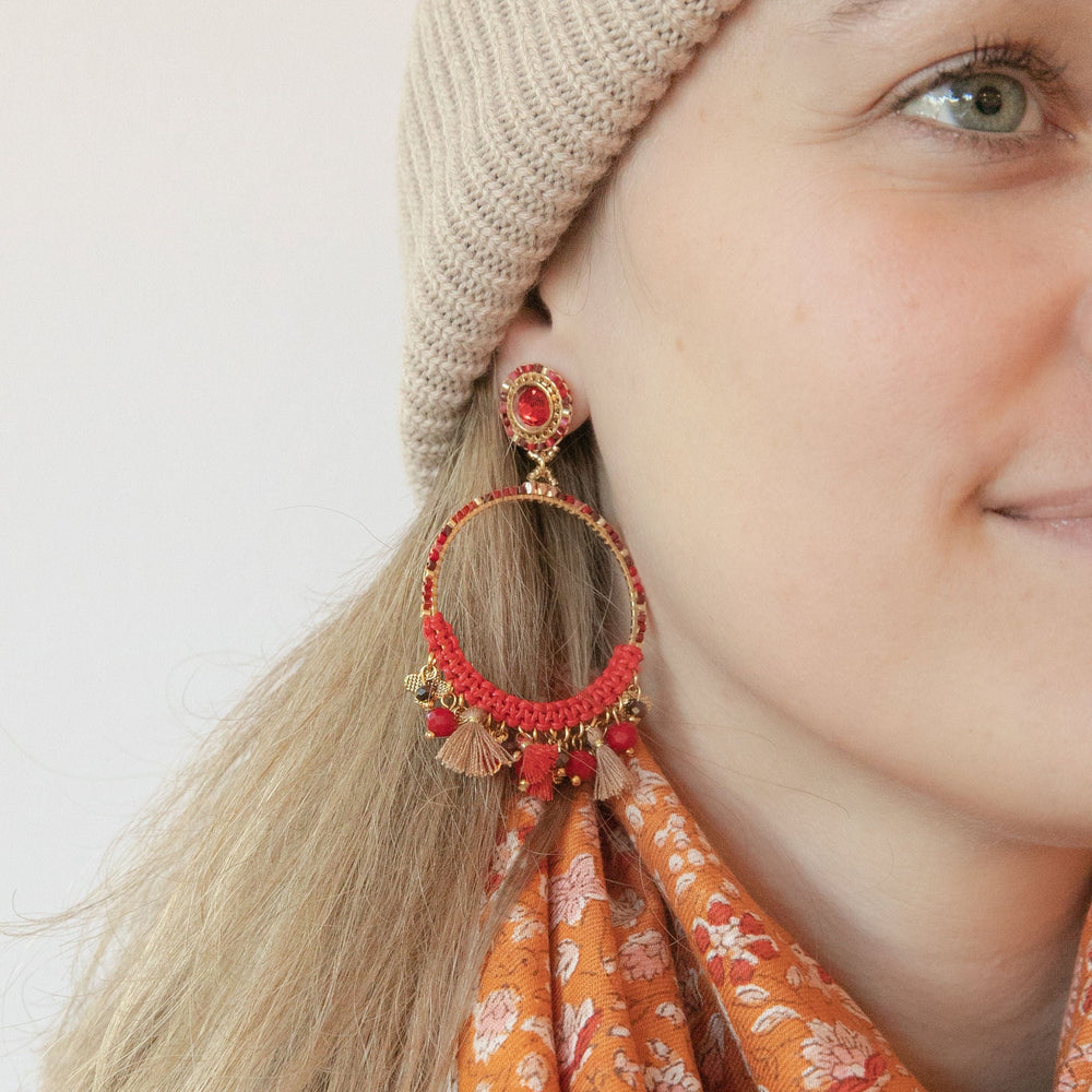 Hypnochic Earring with Tassels Red