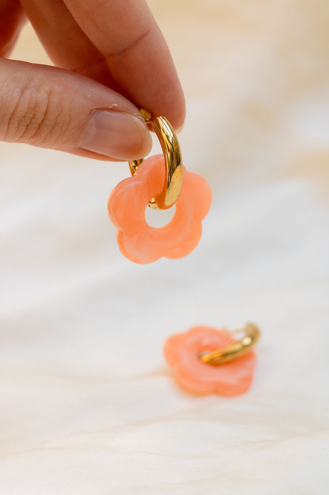 Flower Creole Earrings Peach