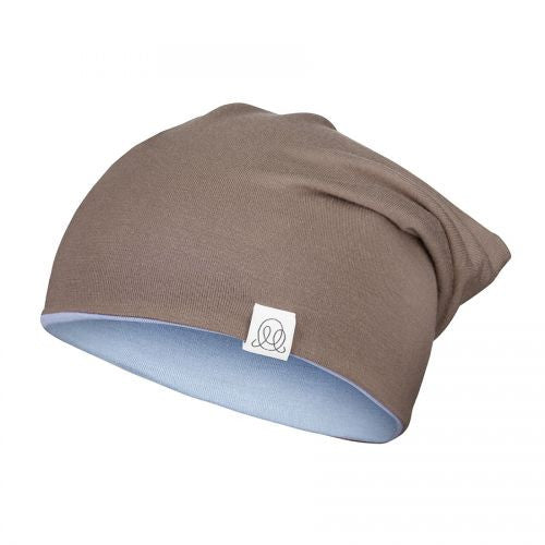 Bamboo Reversible Beanie - Taupe - Light Blue