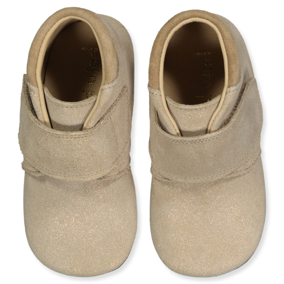 (1010) Pom Pom leather slippers - Gold Glitter