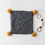 Bamboo hooded blanket with pom poms - Grey