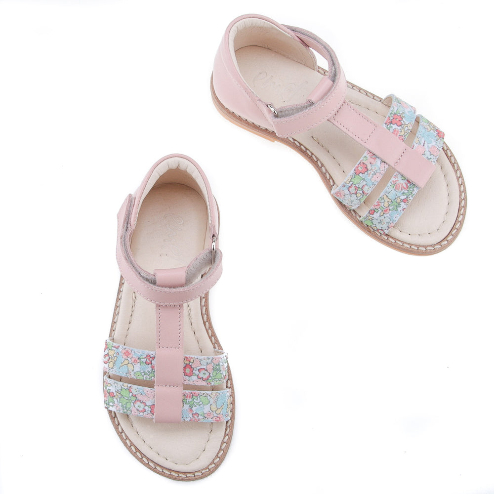 (2618-20) Emel  pink/ flower velcro sandals