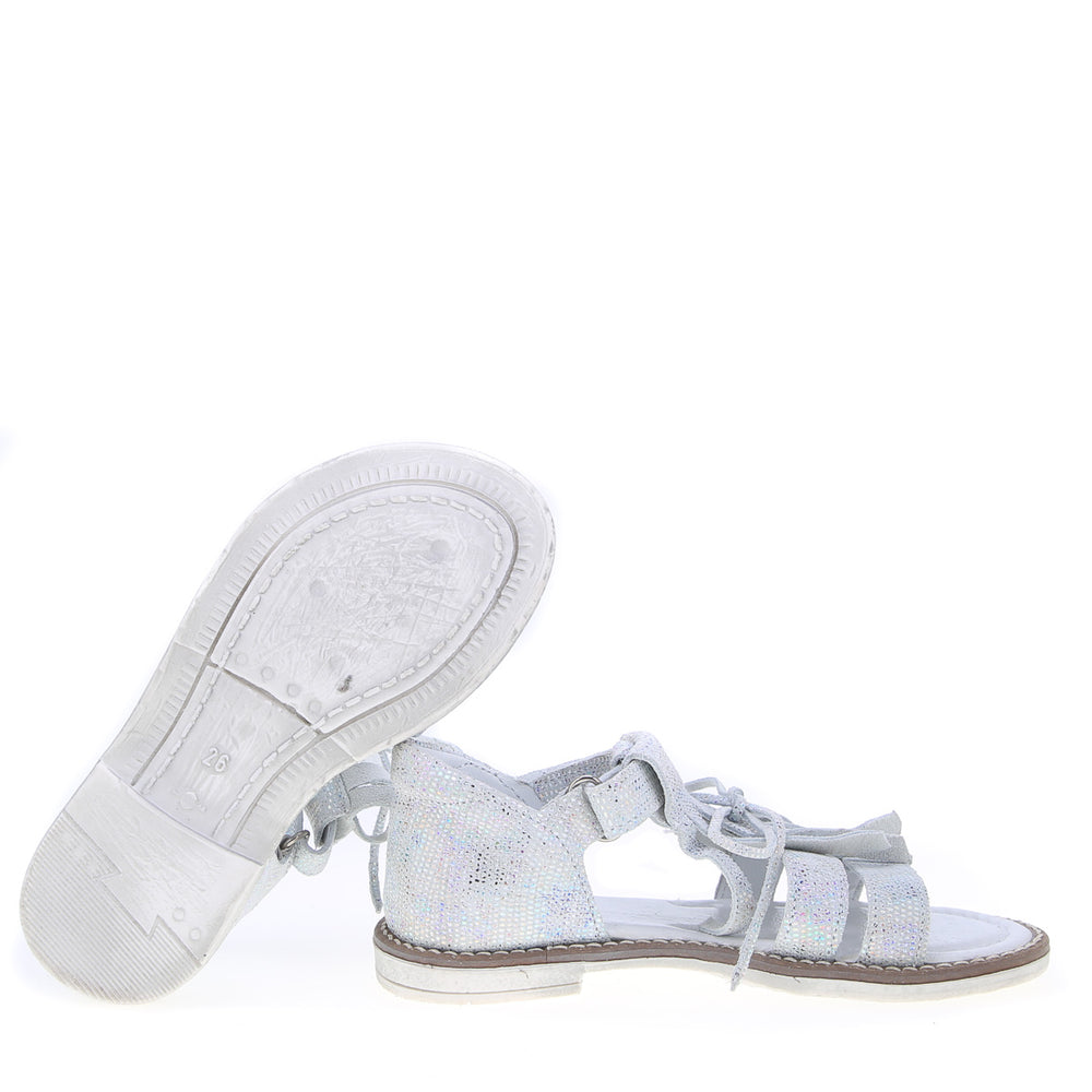 (2618A) Emel white shiny sandals fringes
