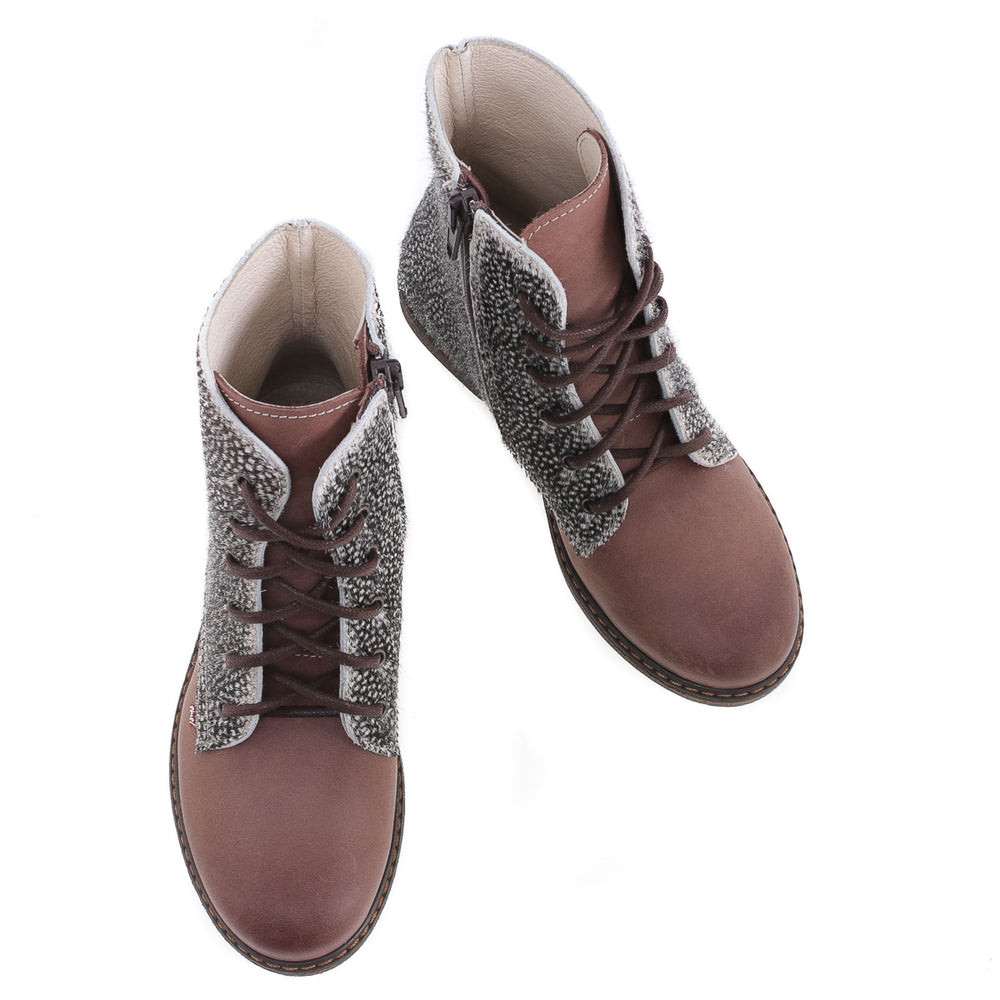 Emel winter shoes - brown lace-up ankle boot animal print (2622B-K1) - MintMouse (Unicorner Concept Store)